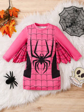 Young Girl Skeleton Print Long Sleeve Black Dress, Suitable For Daily Casual Wear, Outdoor Activities, And Suitable For Autumn And Winter Seasons.